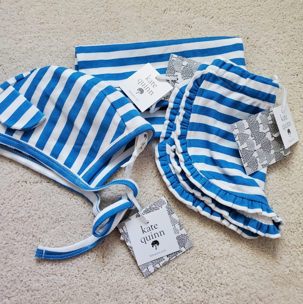 NWT Kate Quinn Blue/White Striped 3-piece Set sz6-12m